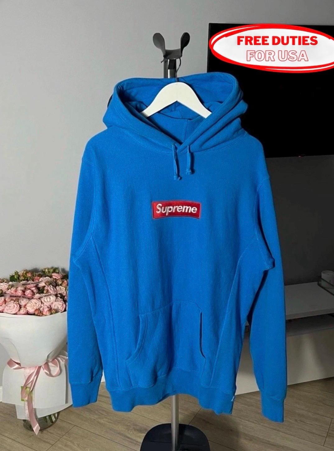 Supreme Red Box Logo Hoodie Fashion Blue Mens- Size XL 100% Cotton