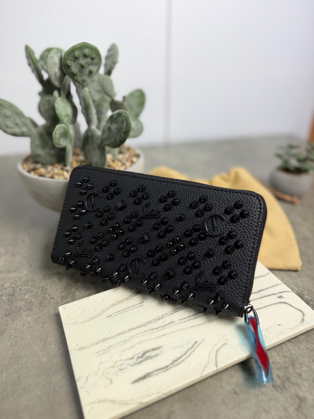 Christian Louboutin Panettone Wallet Black Studded Leather Zip