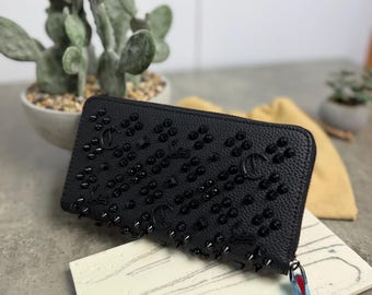 Christian Louboutin Panettone Wallet Black Studded Leather Zip
