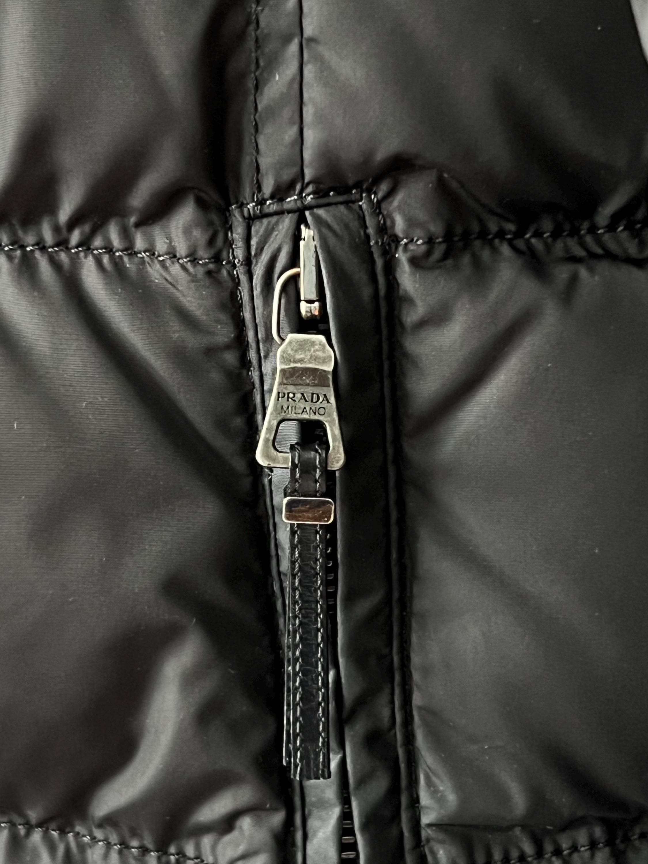 Vintage Prada Women's Black Down Puffer Long Nylon Jacket Coat