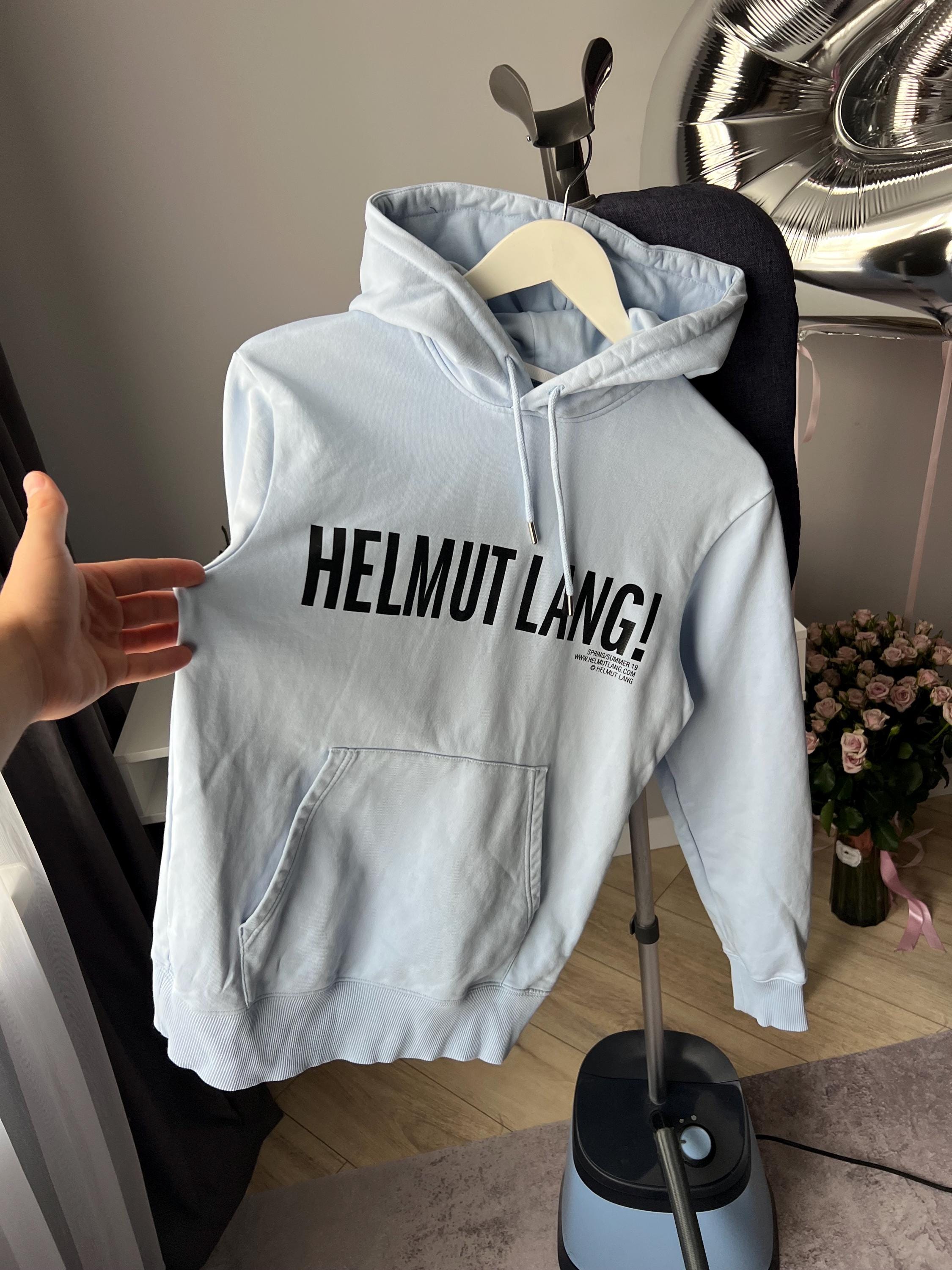 Helmut Lang Logo Print Hoodie Light Blue Size S Mens Made in