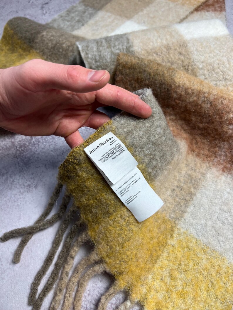 Acne Studios Rutig Ull Mohair Halsduk Rutig Fransar Flerfärgad Flerfärgad Unisex Tillverkad i Italien Logotyp bild 6