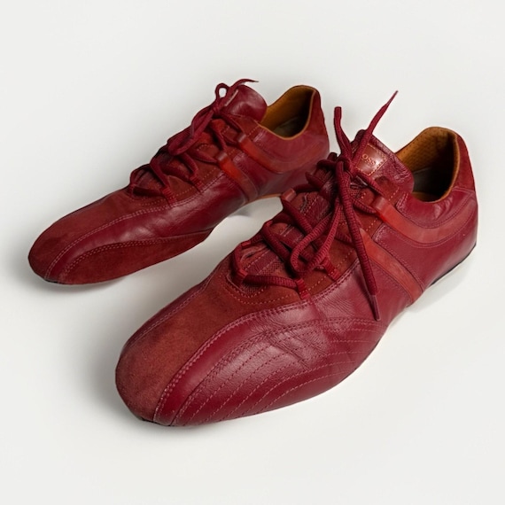 Vintage Hugo Boss Leather Racing Sneakers Men EU 43 US 10 Designer Casual Shoes
