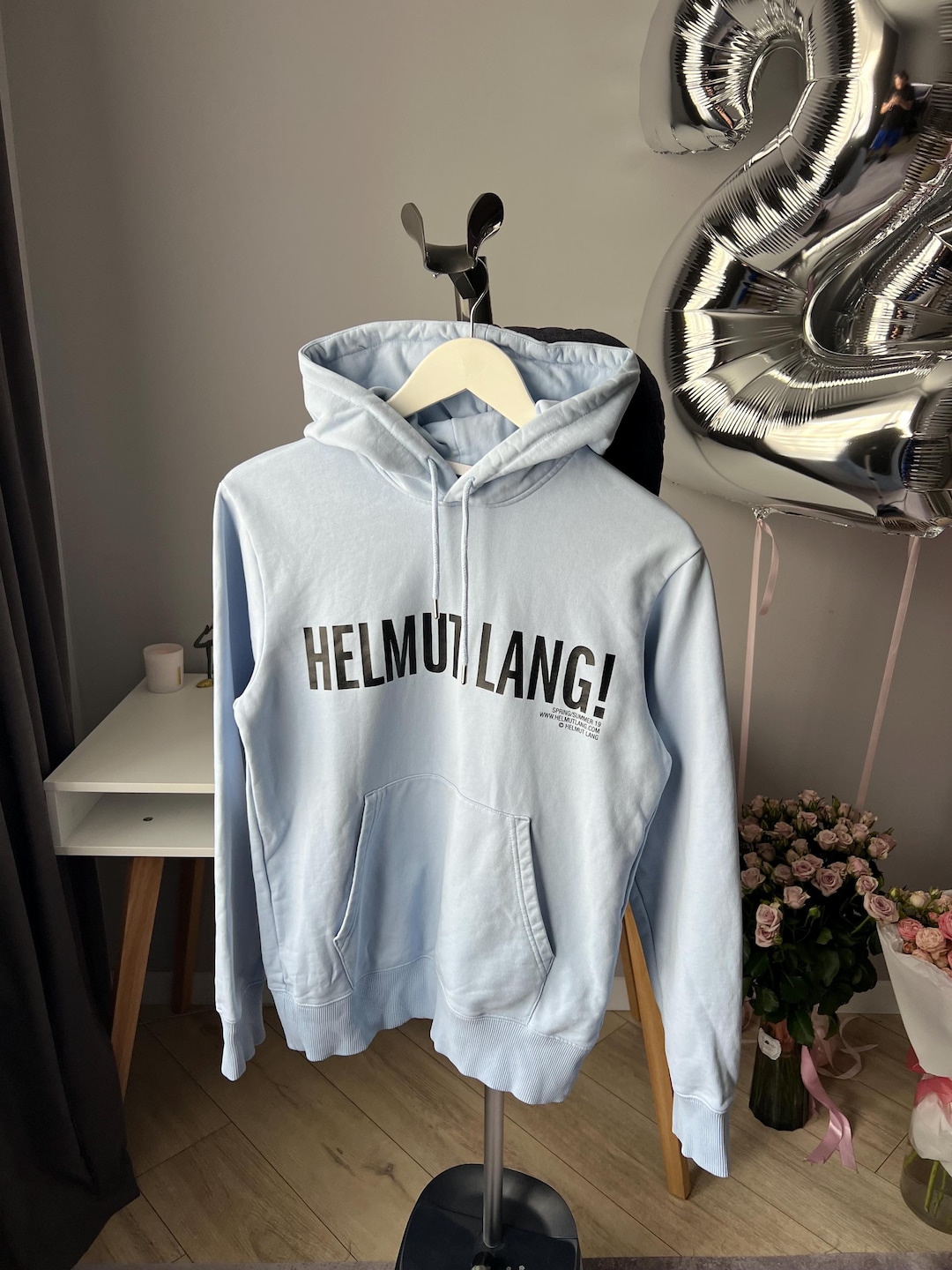 helmut lang ライトパーカー Helmut Lang Logo Print Hoodie Light Blue Size S Mens Made in
