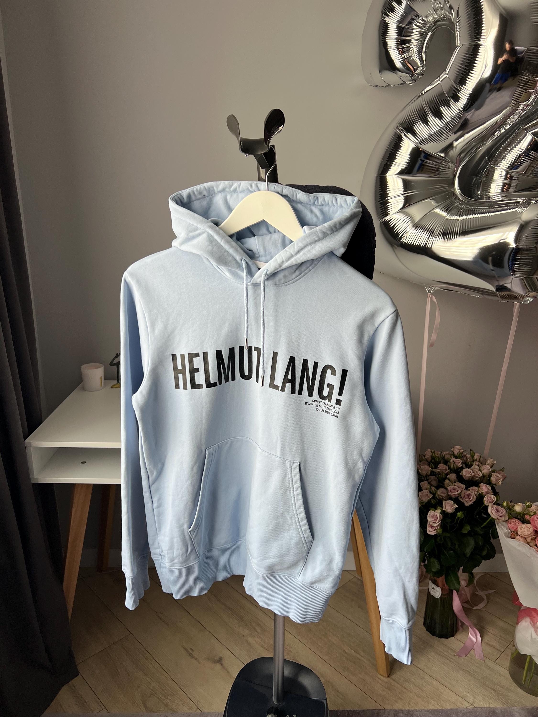 Helmut Lang Logo Print Hoodie Light Blue Size S Mens Made in