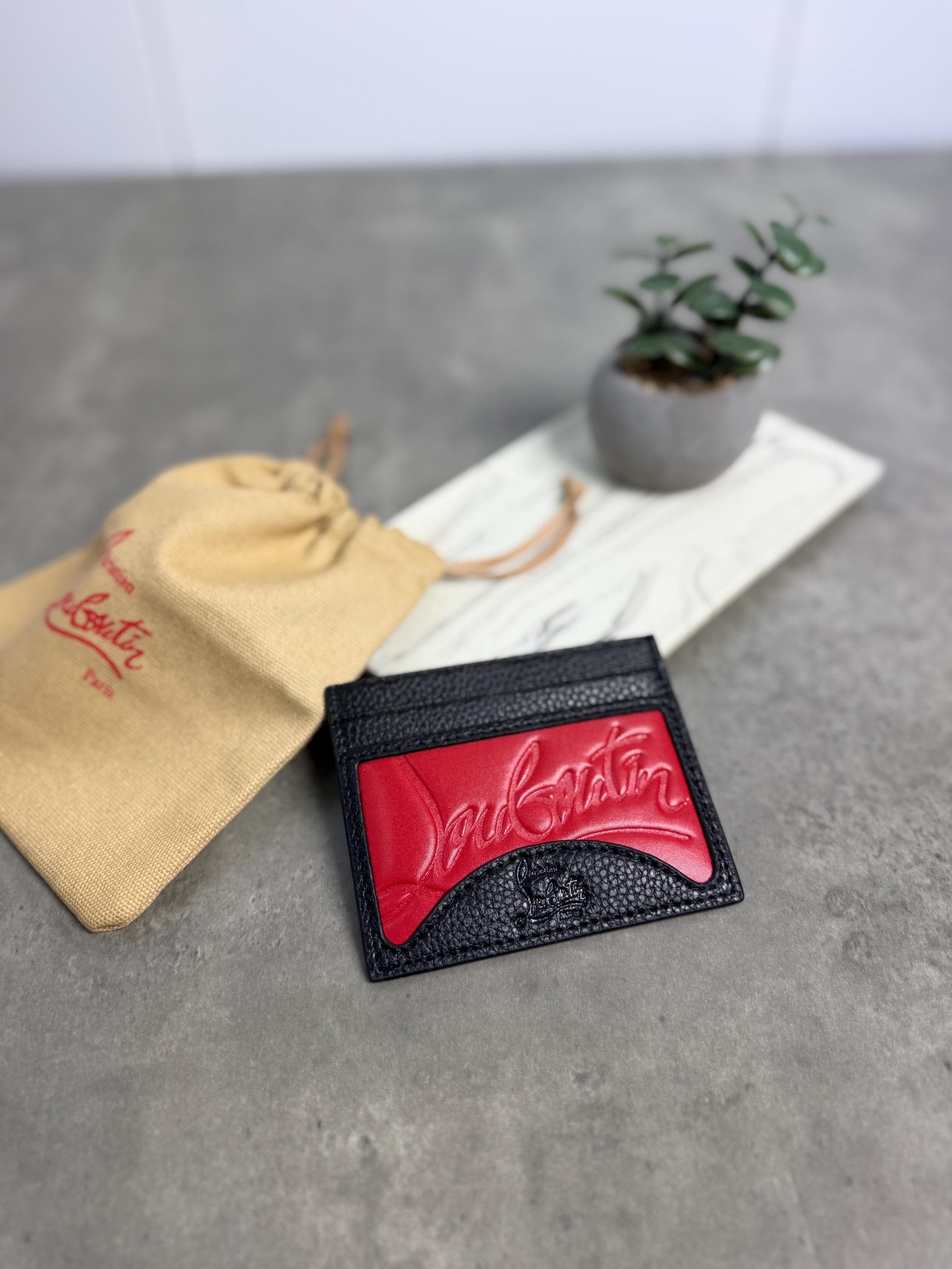 Christian Louboutin Black Leather Card Holder Red Logo Wallet - Etsy