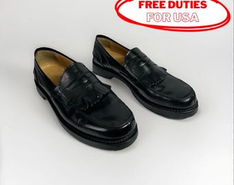 Vintage Our Legacy Black Leather Loafers Shoes with Tassel Detail US 11 / EU 44 Luxury Vibram Retro