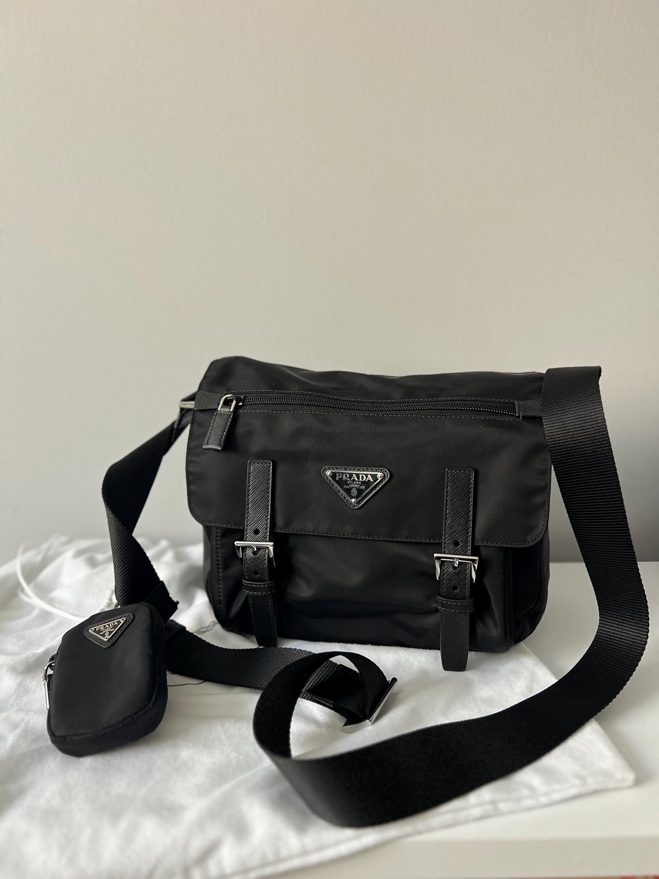 Prada Milano Bolso Black Nylon Messenger Bag Crossbody Metal Logo