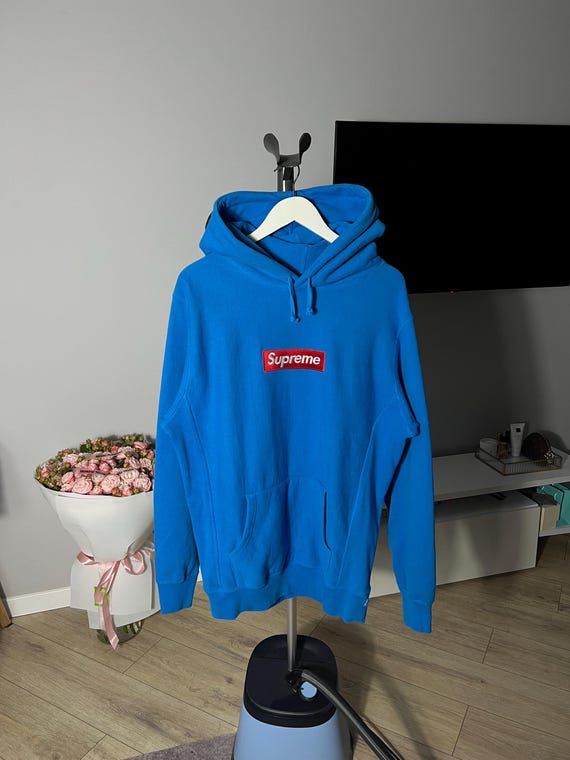 Supreme Red Box Logo Hoodie Fashion Blue Mens- Size XL 100% Cotton
