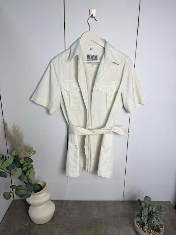 Gieves & Hawkes, Gieves & Hawkes Safari Shirt Jacket Belted White Short Sleeve Utility Military Size L