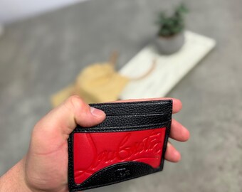 Christian Louboutin Black Leather Card Holder Red Logo Wallet - Etsy