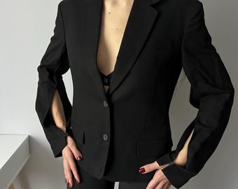 Jil Sander Black Cropped Blazer Jacket Minimalist Designer Made In Italy Women Size 36 EU  2 Button