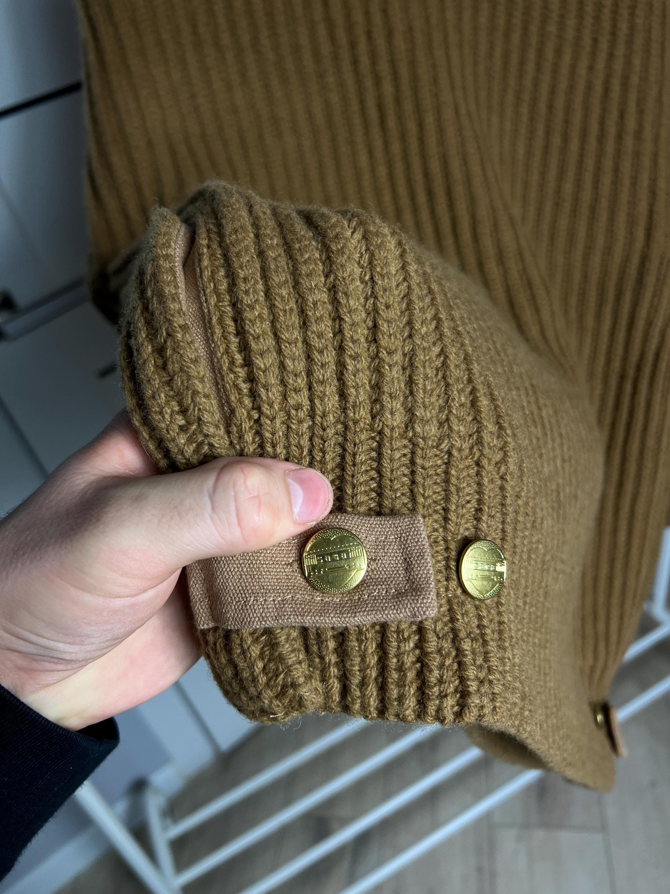 Sacai X Carhartt WIP Wool Knit Chest Pocket Sweater Brown Size L