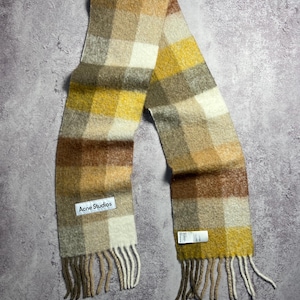 Acne Studios Rutig Ull Mohair Halsduk Rutig Fransar Flerfärgad Flerfärgad Unisex Tillverkad i Italien Logotyp bild 2