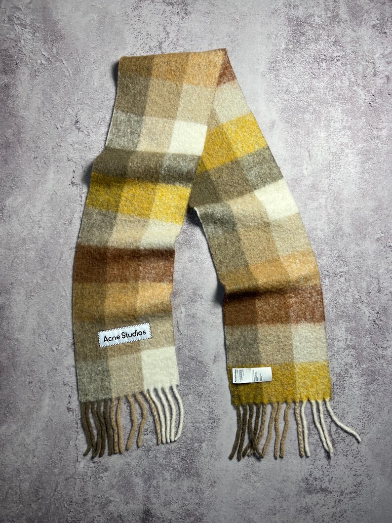 Acne Studios Rutig Ull Mohair Halsduk Rutig Fransar Flerfärgad Flerfärgad Unisex Tillverkad i Italien Logotyp bild 2