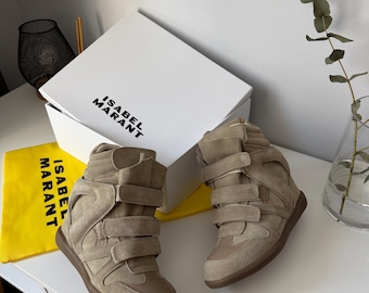 Isabel Marant Bekett Sleehaksneakers Taupe Suède Maat 39 39 Verborgen Hak