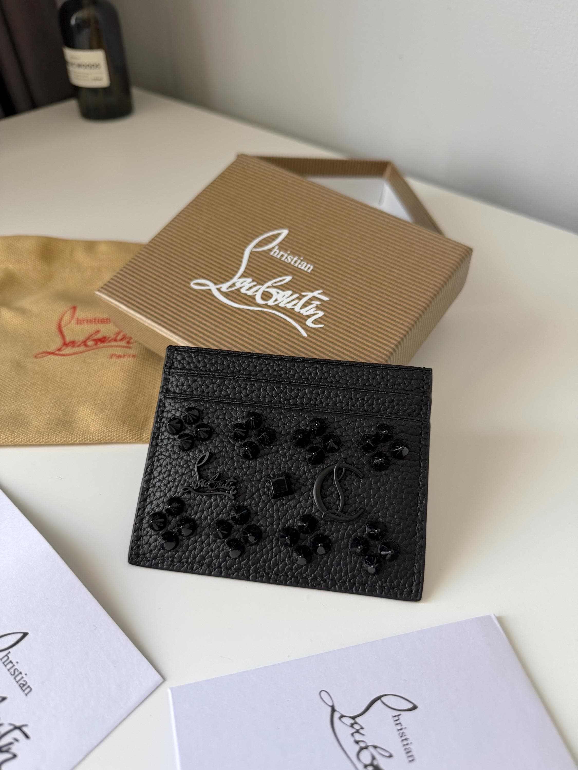 Christian Louboutin Black Leather Card Holder Studded Spikes
