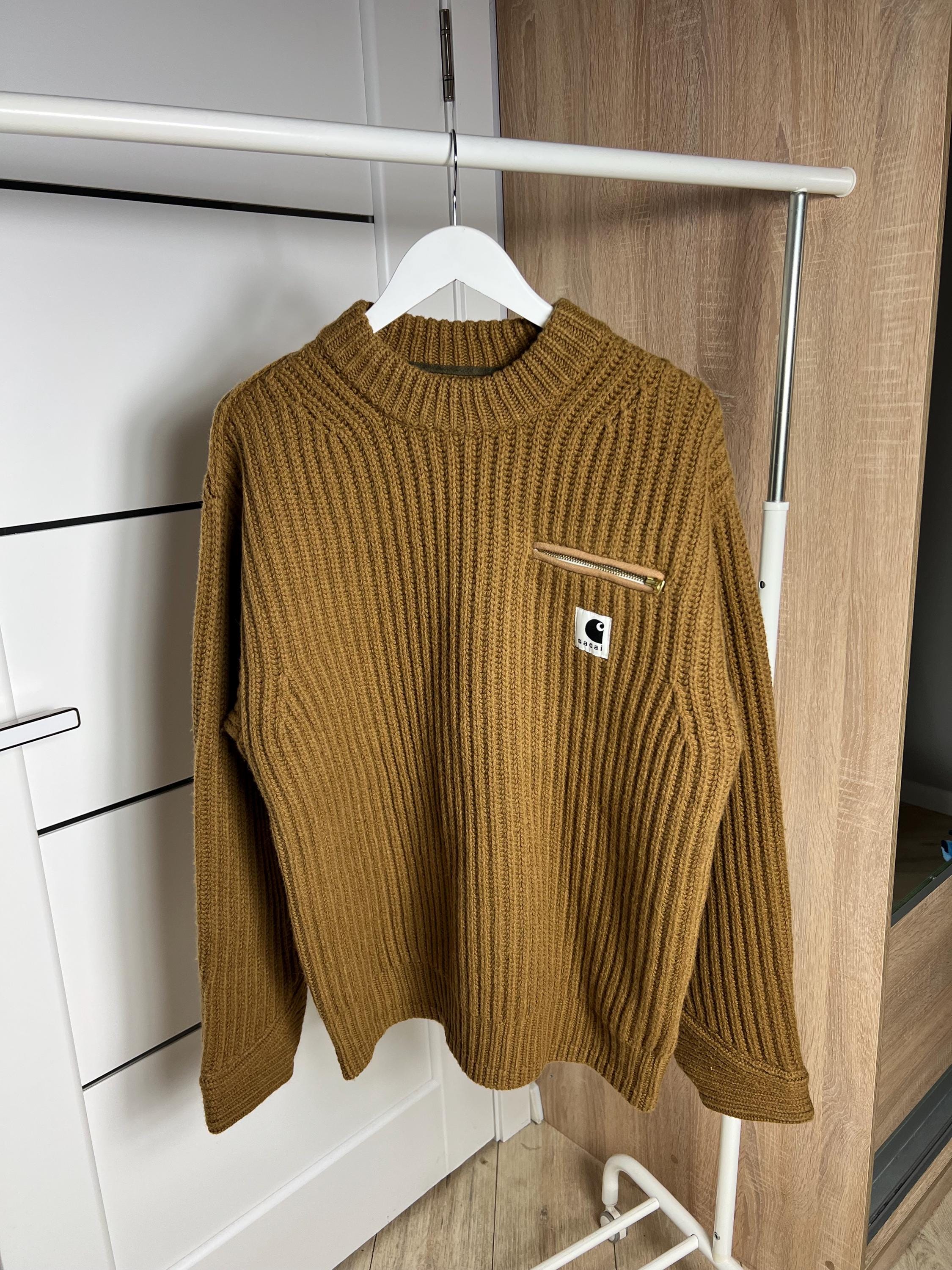 Sacai X Carhartt WIP Wool Knit Chest Pocket Sweater Brown Size L