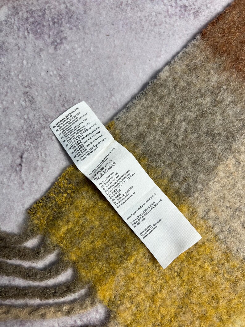 Acne Studios Rutig Ull Mohair Halsduk Rutig Fransar Flerfärgad Flerfärgad Unisex Tillverkad i Italien Logotyp bild 13