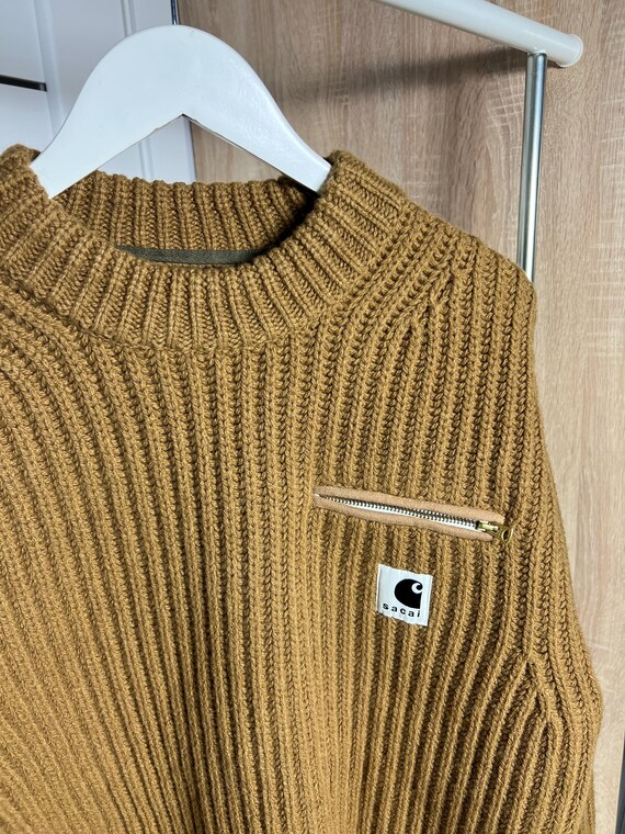 Sacai X Carhartt WIP Wool Knit Chest Pocket Sweater Brown Size L