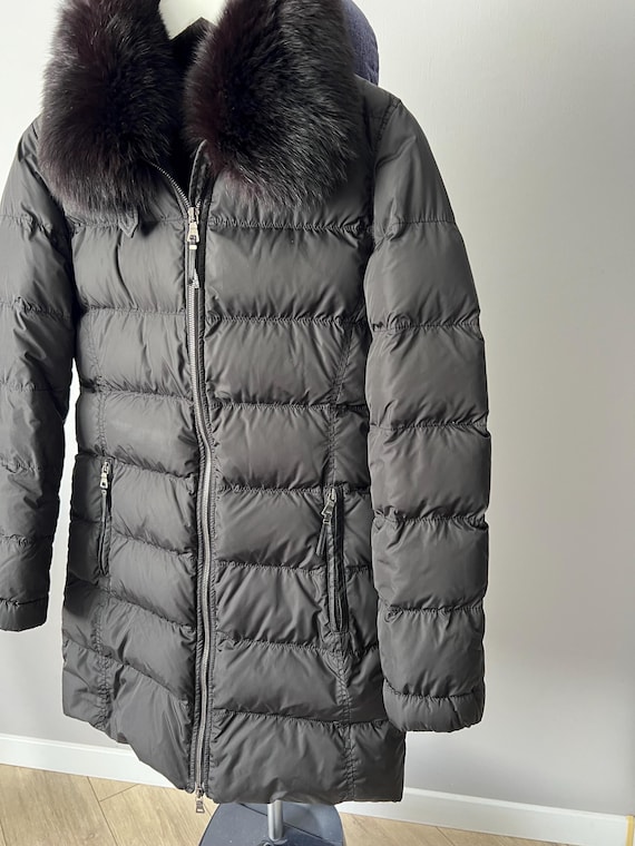 Vintage Prada Women's Black Down Puffer Long Nylon Jacket Coat
