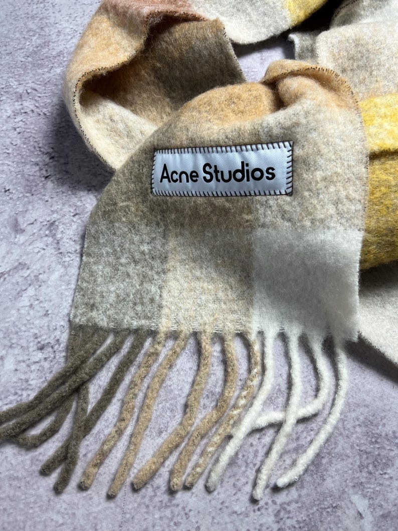 Acne Studios Rutig Ull Mohair Halsduk Rutig Fransar Flerfärgad Flerfärgad Unisex Tillverkad i Italien Logotyp bild 11