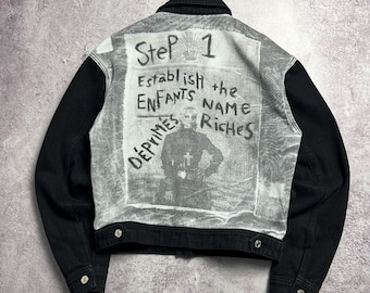 Enfants Riches Déprimés ERD Chaqueta Vaquera Negra Estampado artístico Paso 1 Hecho en USA S Mujer Forro 100% Seda