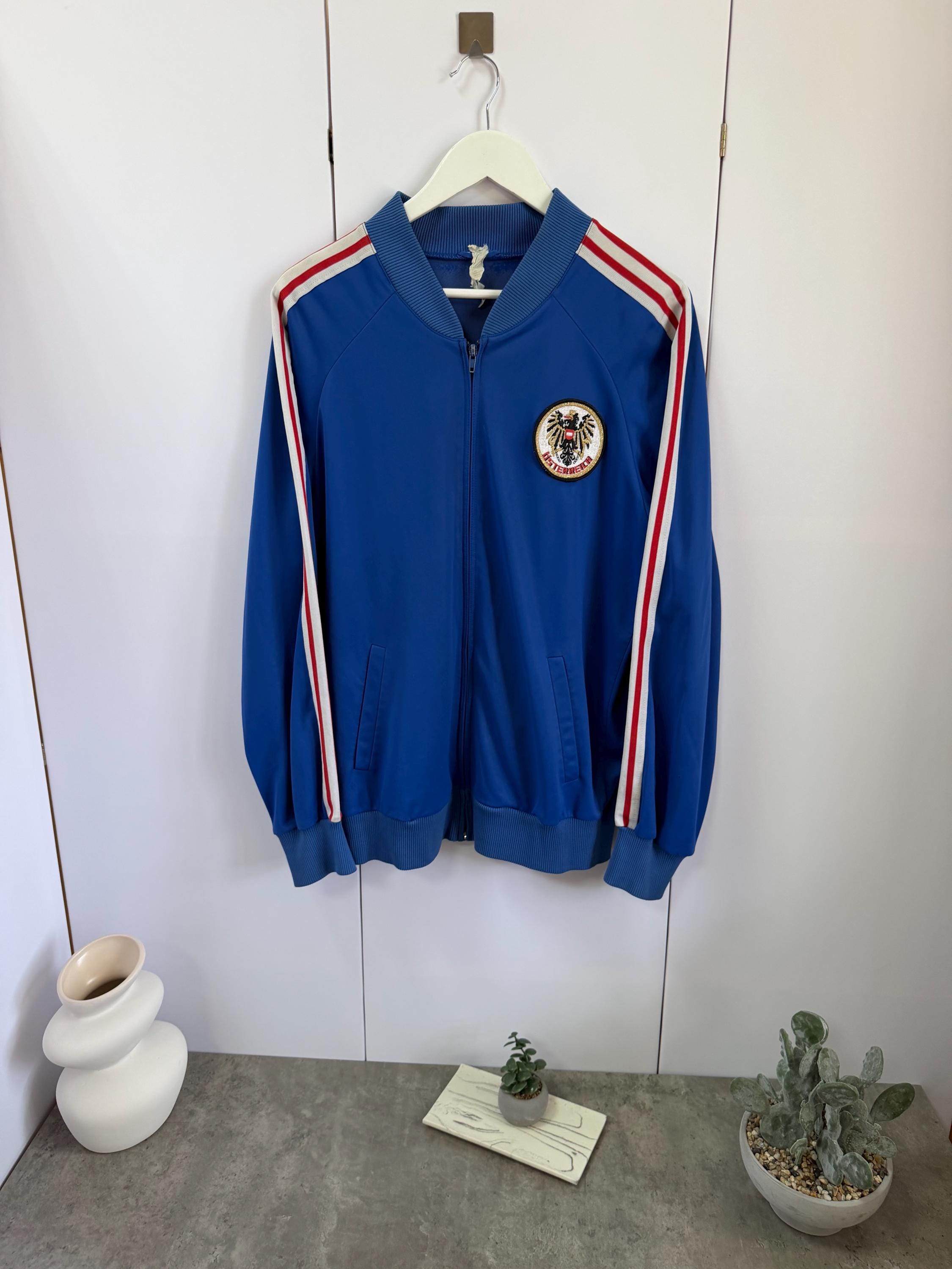 80s-90s Vintage Adidas Austria Track Jacket Blue Full Zip Made in