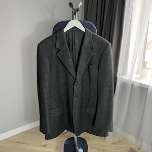 Vintage Valentino Uomo Italian Wool-Cashmere Blazer Gray 56 Mens Made In Italy