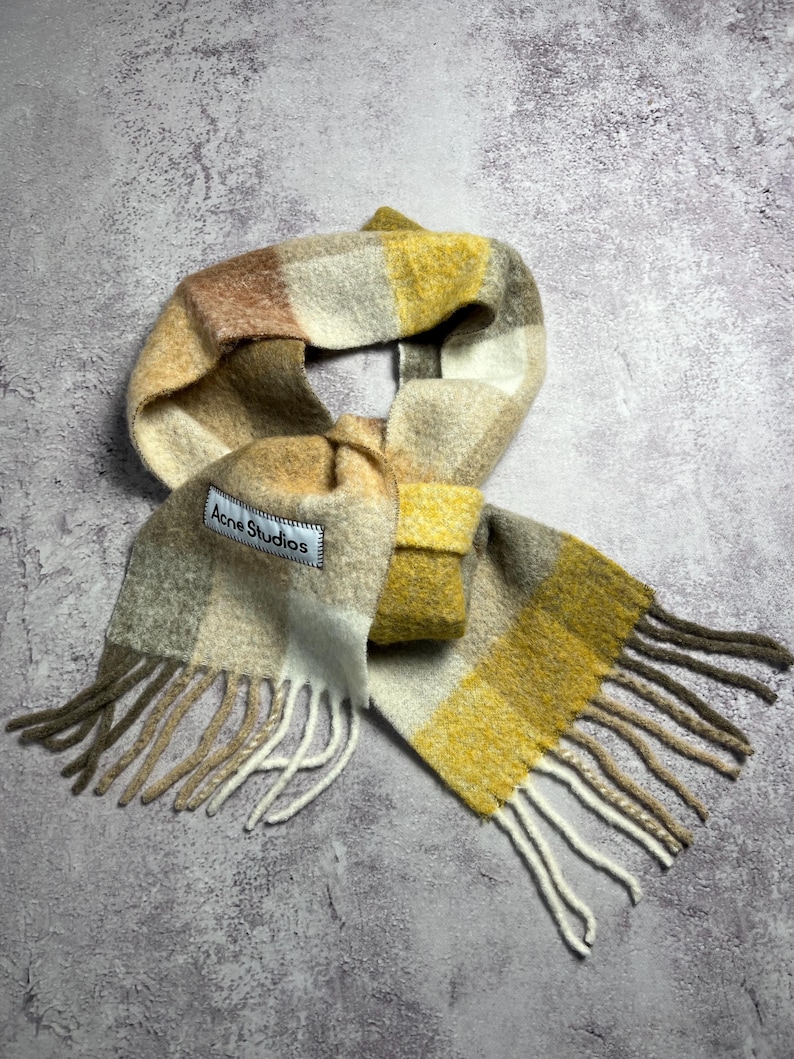 Acne Studios Rutig Ull Mohair Halsduk Rutig Fransar Flerfärgad Flerfärgad Unisex Tillverkad i Italien Logotyp bild 1