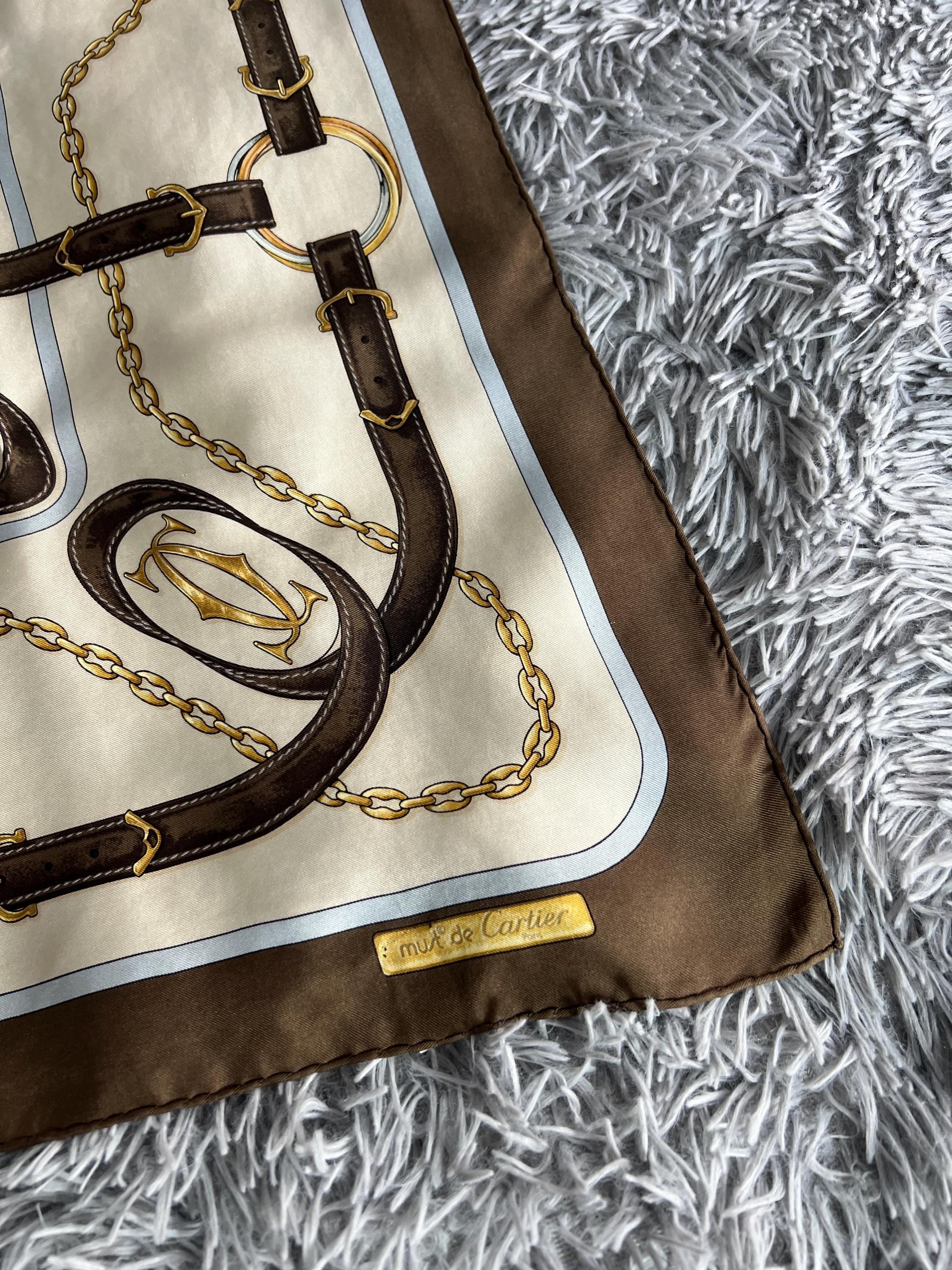 小物 Cartier 80s 90s Dragon Silk Scarf unisex Vintage 90s Must De Cartier Silk Scarf – Equestrian Print - Etsy
