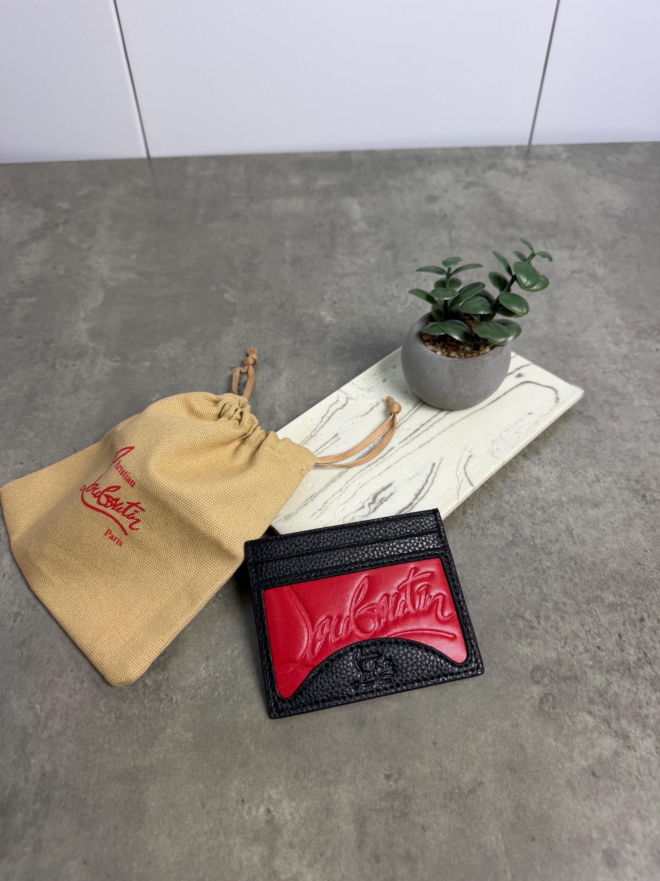 Christian Louboutin Black Leather Card Holder Red Logo Wallet - Etsy