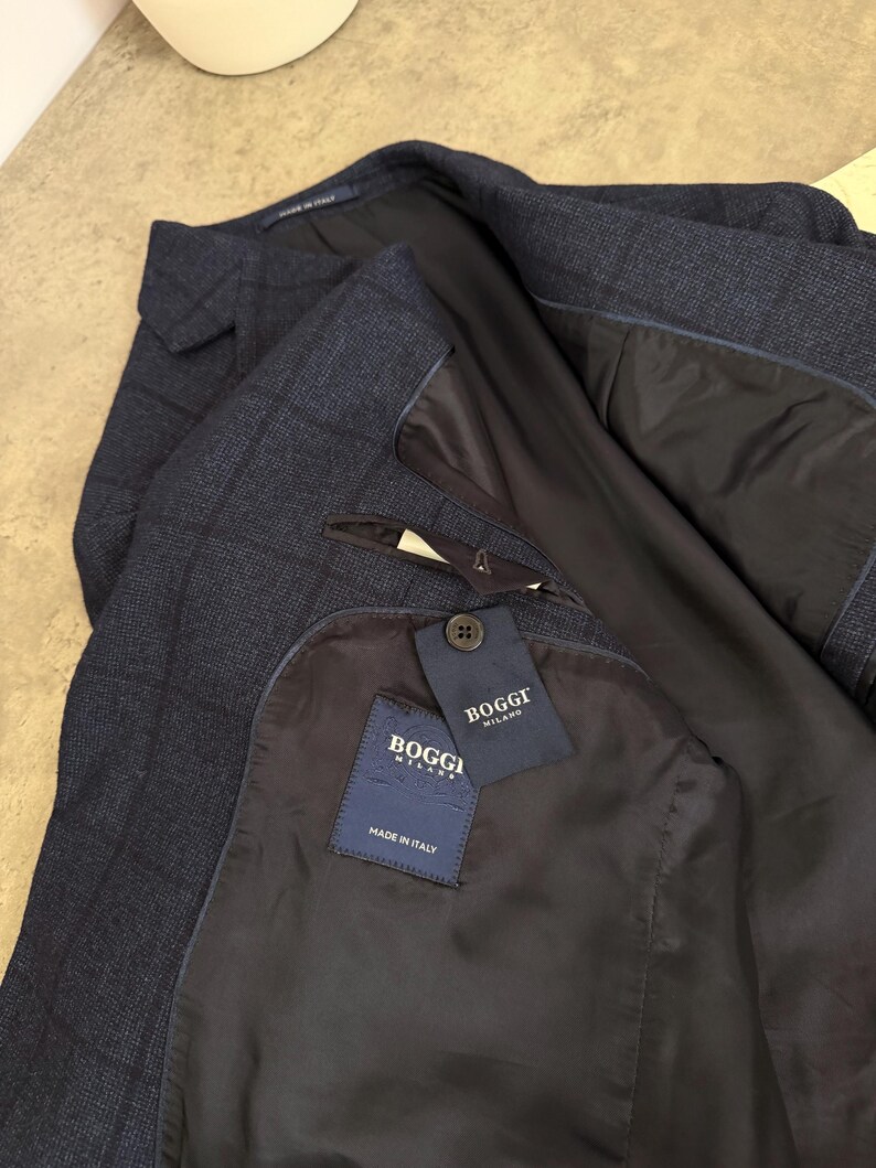 Boggi Milano Mens Wool Blazer Jacket Blue Check Made in Italy Size EU 54R US 44 image 12