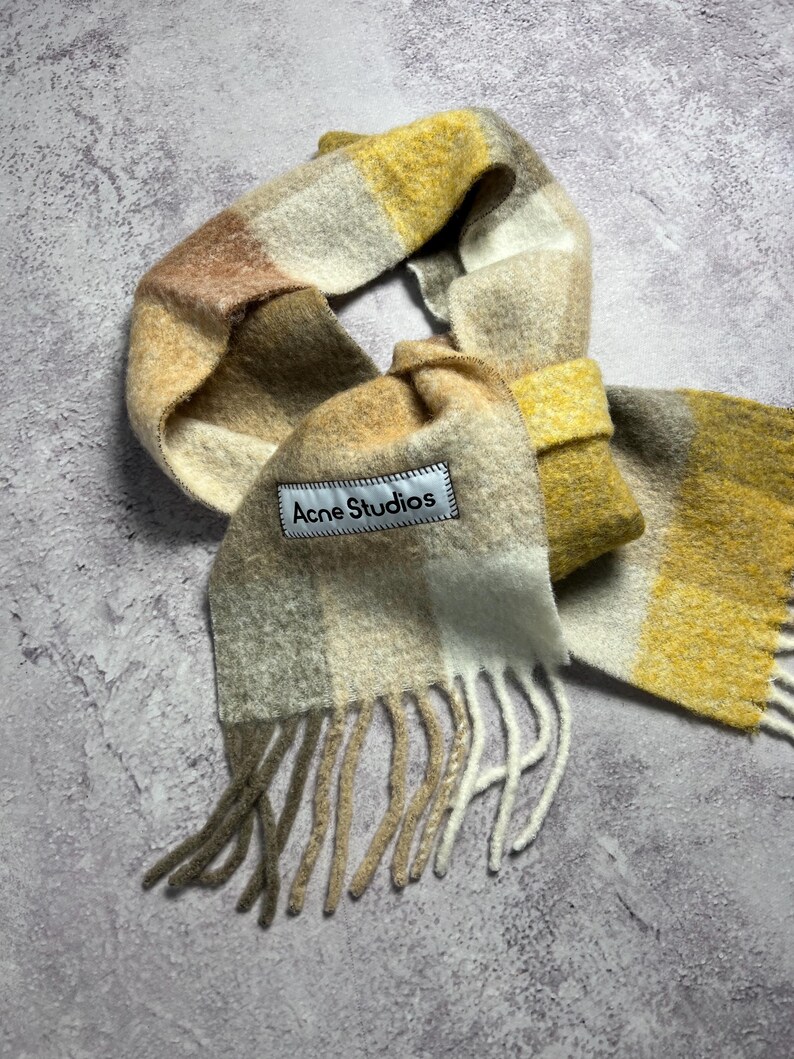 Acne Studios Rutig Ull Mohair Halsduk Rutig Fransar Flerfärgad Flerfärgad Unisex Tillverkad i Italien Logotyp bild 4