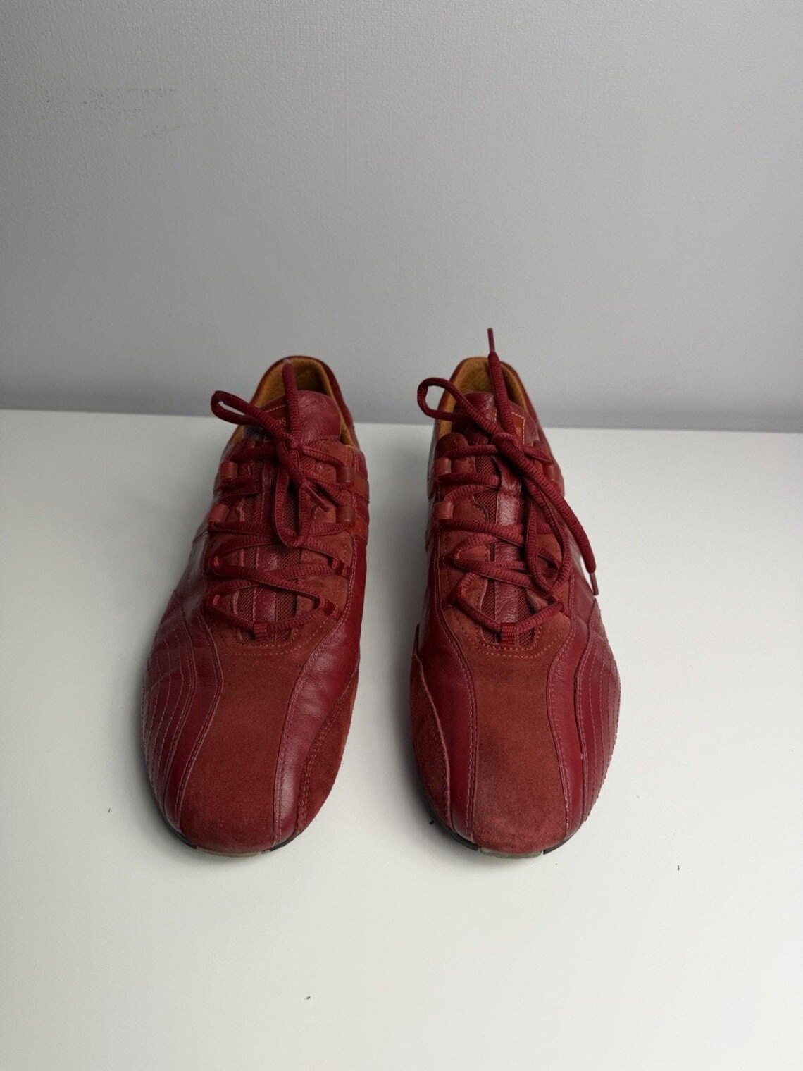 Vintage Hugo Boss Leather Racing Sneakers Men EU 43 US 10 Designer Casual Shoes, foto 3 di 5