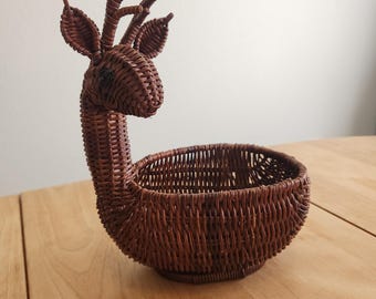 Rattan Wicker Woven Deer Reindeer Basket, 9 in