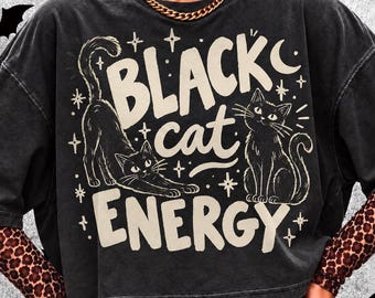 Schwarze Katze (Energie-PNG), Lustiges Katzen-PNG-Design, Gruselige schwarze Katze (Grafik), Halloween-Katze (PNG), Retro-Hexenkatze (Digitaler Download), Katzenliebhaber-PNG