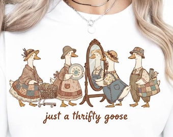 Just A Thrifty Goose PNG | Grandma Goose Thrift Shirt Design | Funny Thrifting Humor PNG | Cottagecore Vintage Goose Digital Download