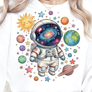 Cute Astronaut PNG | Galaxy Aesthetic Sublimation Design | Colorful Space Planets PNG | Cosmic Art T-Shirt Design | Digital Download