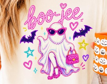 Boo Jee Ghost PNG, Halloween Fashion Ghost, Girly Spooky Graphic (Digital Download)