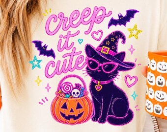 Halloween Cat PNG, Witch Cat Graphic, Spooky Season Design (Digital Download)
