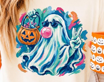 Ghost PNG, Halloween Bubble Gum Ghost, Peace Sign, Candy Bucket (Digital Download)