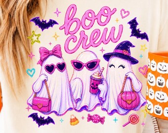 Boo Crew Halloween Ghost PNG, Girly Spooky Bats Candy (Digital Download)