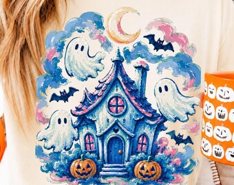 Haunted Ghost House Brush Stroke PNG, Whimsical Halloween Cottage Art (Digital Download)