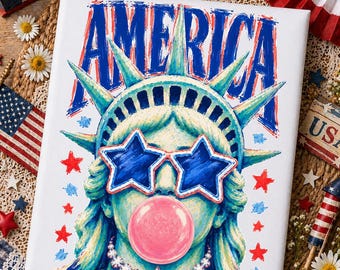 Statua della Libertà che soffia una bolla di sapone PNG, design patriottico femminile USA (download digitale)