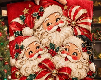 Vintage-Weihnachtsmann (PNG), Retro-Weihnachtsmann (PNG), Weihnachtsmannschleife (PNG), Niedliches Weihnachtsmann-Design, Weihnachtsshirt-Sublimation, Festliche Weihnachtsmann-Cliparts