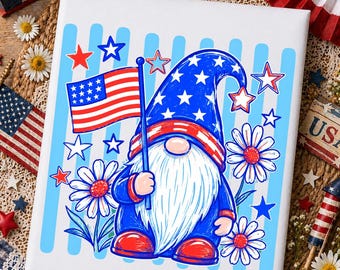 Gnomo patriottico PNG, bandiera USA vintage, design per sublimazione del 4 luglio (download digitale)