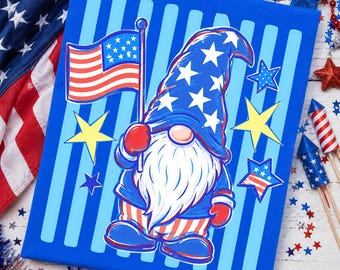 Immagine PNG patriottica del 4 luglio, bandiera USA vintage, gnomo del 4 luglio, design per sublimazione (download digitale)