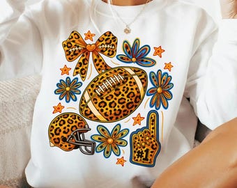 Leopard Football PNG | Retro Cheetah Print Football Clipart | Digital Download Sublimation Design for Women | Game Day Shirt Graphic