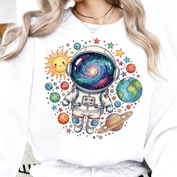 Astronaut Space PNG | Cute Galaxy Sublimation Design | Colorful Planets Cartoon PNG | Kids Space Shirt Design | Cosmic Digital Download